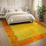 Vibrant Orange Sunburst Border Yellow Area Rug