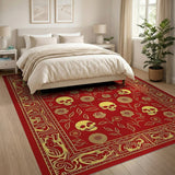Red Skulls Roses Floral Area Rug
