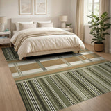 Olive Tan Striped Geometric Area Rug