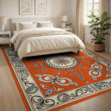 Orange Traditional Persian Vibrant Orange Persian Medallion Area Rug