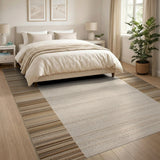 Beige Striped Border Geometric Area Rug