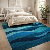 Layered Teal Blue Wave Area Rug