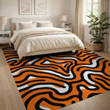 Orange Vibrant Orange Wavy Abstract Area Rug
