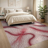 Abstract Red Swirl Dots Pink Area Rug