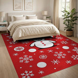 Festive Cartoon Snowman Snowflakes Red Rug