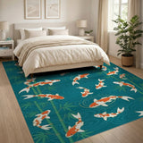 Koi Fish Bamboo Teal Washable Area Rug