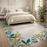 Teal and Gold Foliage Border Area Rug