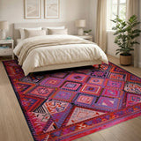 Vibrant Pink Purple Geometric Diamond Area Rug