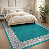 Ornate Teal Damask Floral Area Rug