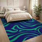 Abstract Area Teal Blue Wave Abstract Area Rug