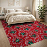 Vibrant Red Green Medallion Area Rug