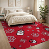 Festive Red Snowmen Snowflakes Cartoon Rug