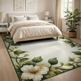 Vintage White Floral Green Vine Area Rug