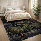 Egyptian Navy Lotus Hieroglyph Gold Rug