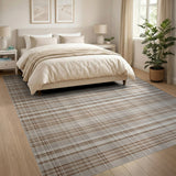 Beige and Neutral Rustic Farmhouse Beige Plaid Check Area Rug