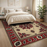 Ivory Field Red Border Persian Area Rug