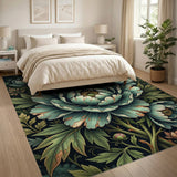 Teal Peony Bloom Floral Vintage Area Rug