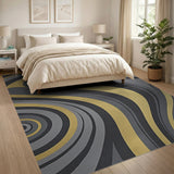 Abstract Grey Gold Wave Area Rug