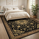 Black Gold Ornate Persian Medallion Rug