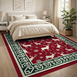 Red Festive Red Reindeer Snowflakes Area Rug