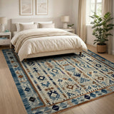 Heritage Tribal Blue Teal Geometric Area Rug