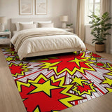 ODIKA Washable Pop Art Comic Book Rug - Red & Yellow Starburst Low Pile Area Rug