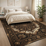 Vintage Black Gold Mandala Persian Rug