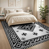 Intricate Black White Persian Border Rug