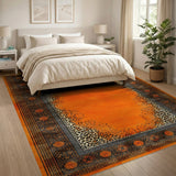 Orange Leopard Border Distressed Area Rug