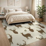 Brown Deer Silhouette Fern Pattern Area Rug
