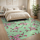 Pink Blossom Hearts Mint Green Floral Area Rug