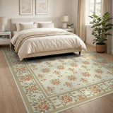 Vintage Floral Cream Area Rug with Blush Blooms