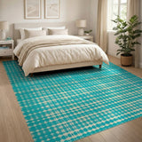 Geometric Modern Blue and Teal Teal Hexagon Geometric Area Rug