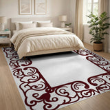 Ornate Red Scrollwork Floral Border Rug