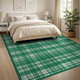 Green Gingham Plaid Rustic Farmhouse Rug