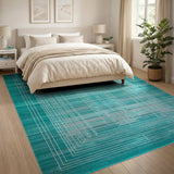 Teal Nested Frames Geometric Area Rug