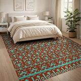 Vibrant Teal on Terracotta Southwestern Area Rug