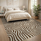 ODIKA Brown Wavy Zebra Print Washable Area Rug, Non-Slip Low Pile Indoor Rug for Living Room & Bedroom