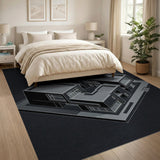 Isometric Modern House Black White Area Rug