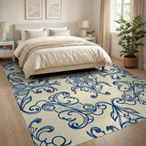 Blue and Teal Navy Blue Damask Floral Area Rug