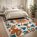 Orange Teal Geometric Starburst Area Rug