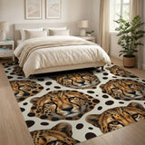 Beige Cheetah Faces Pattern Area Rug