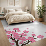 Floral Vintage Pink Pink Cherry Blossom Branch Area Rug