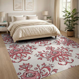 Ornate Pink Rose Damask Area Rug