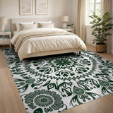 Intricate Green Floral Vintage Area Rug
