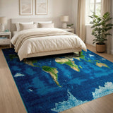 Blue and Teal Pixelated World Map Area Rug