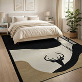 Black White Abstract Deer Silhouette Rug