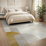 Gold Beige Abstract Geometric Area Rug