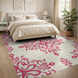 Pink Elegant Pink Floral Damask Area Rug