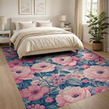 Pink Vintage Pink Peony Floral Area Rug